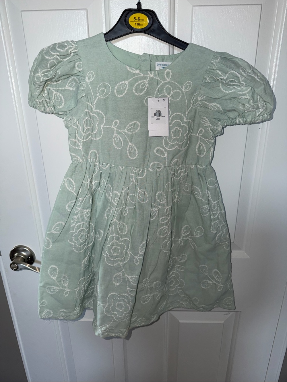Primark Sage Green Floral Embroidered Puff Sleeve Dress